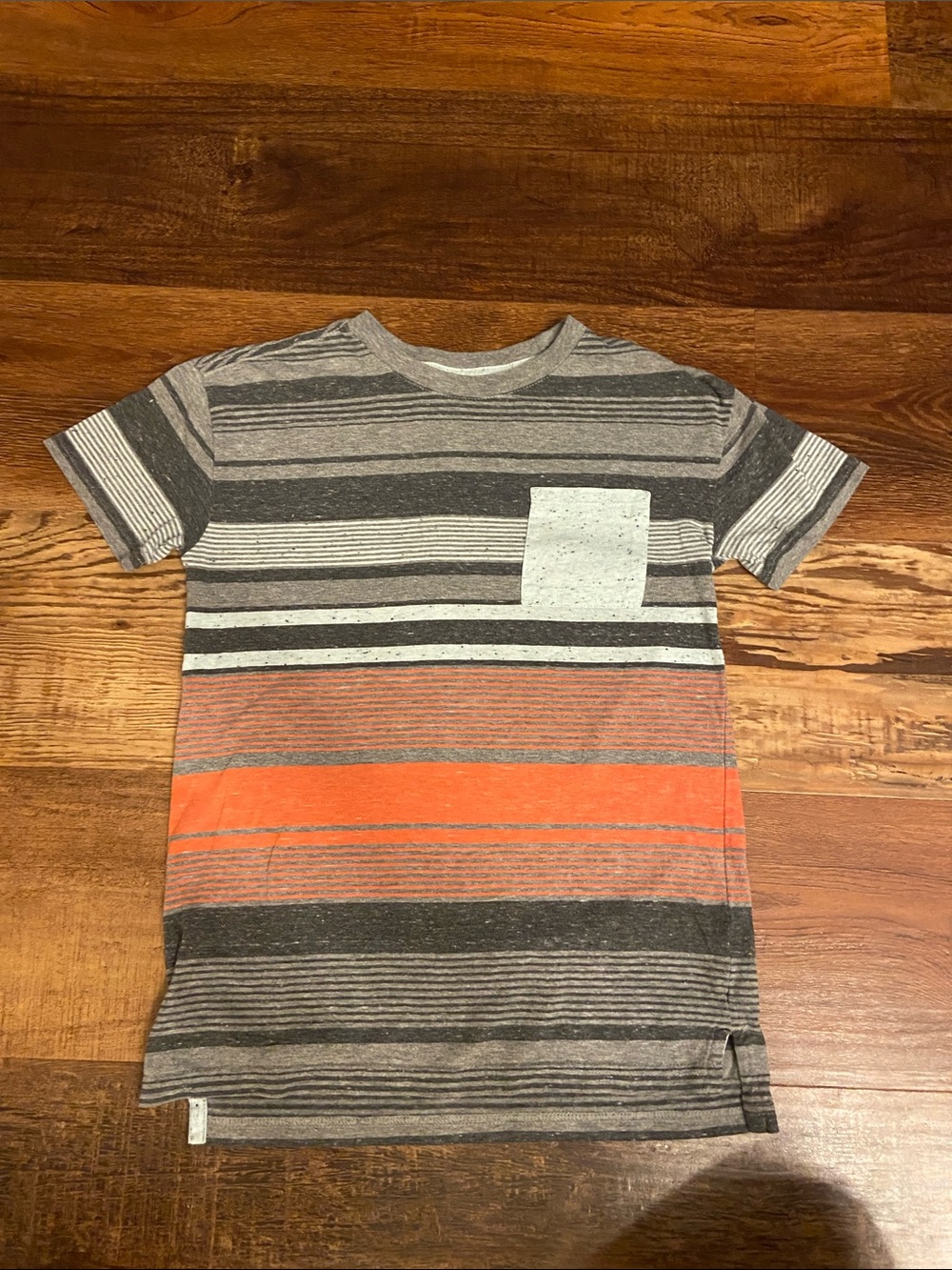 Cat & Jack Gray Striped Tee with Orange Accent and Pocket